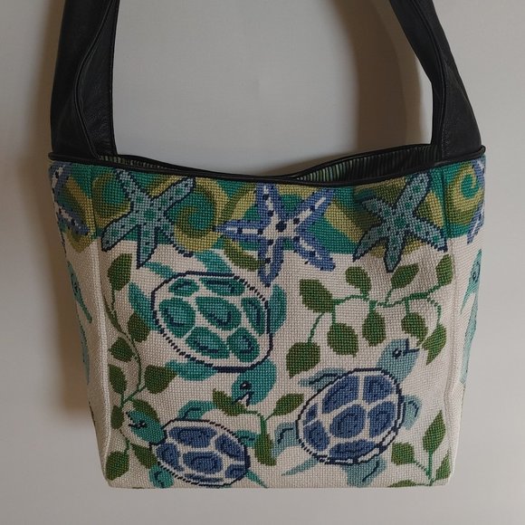 Sea Turtle Starfish Cross Stitch Purse shoulder Bag - Picture 3 of 16
